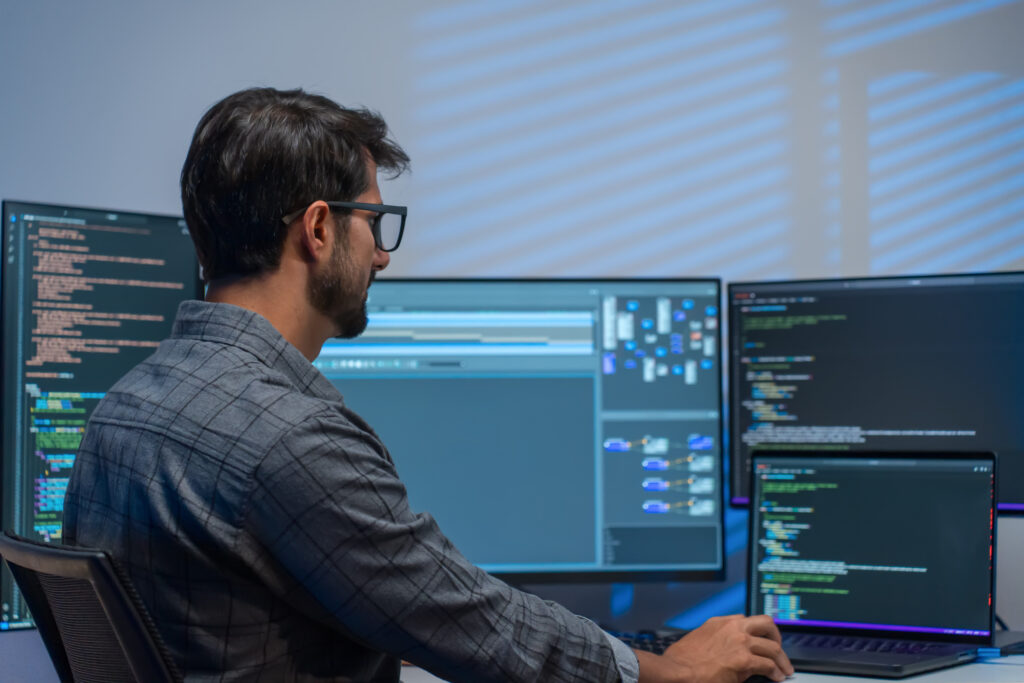 A researcher using AI intelligence