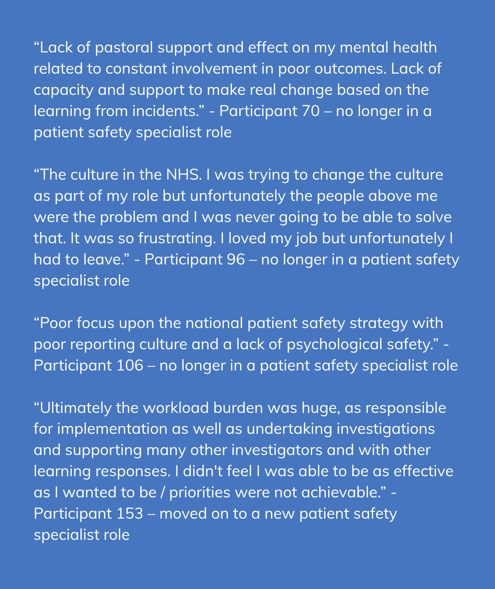 Examples of reasons given for leaving the patient safety specialist role